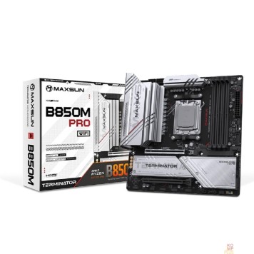 Материнская плата MAXSUN MS-Terminator B850M PRO WIFI (Socket AM5, mATX, 4*DDR5(192Gb), DP/HDMI, 2*SATA3, 3*M.2, 1*PCIEx16/1*PCIEx4, 1* Type-C, 4*USB 2.0, 4*USB 3.2, LAN 1*2.5G, SPDIF, WiFi 6E, RTL)