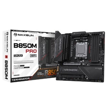 Материнская плата MAXSUN MS-Terminator B850M PRO DARK WIFI (Socket AM5, mATX, 4*DDR5(192Gb), DP/HDMI, 2*SATA3, 3*M.2, 1*PCIEx16/1*PCIEx4, 1* Type-C, 4*USB 2.0, 4*USB 3.2, LAN 1*2.5G, SPDIF, WiFi 6E,  RTL)