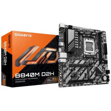 Материнская плата Gigabyte B840M D2H Socket AM5, AMD B840, 2xDDR5-5200, HDMI, 2xPCI-Ex16, 4xSATA3(RAID 0/1/10), 2xM.2, 8 Ch Audio, 1x2,5GLan, (4+4)xUSB2.0, (2+2)xUSB3.2, 1xPS/2, mATX RTL 