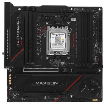 Материнская плата MAXSUN MS-Terminator B850M PRO II WIFI7 (Socket AM5, mATX, 4*DDR5(192Gb), DP/HDMI, 2*SATA3, 3*M.2, 1*PCIEx16/1*PCIEx1, 1* Type-C, 4*USB 2.0, 4*USB 3.2, LAN 1*2.5G, SPDIF, WiFi7,  RTL)