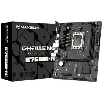 Материнская плата MAXSUN MS-Challenger B760M-N D5 V2 (Socket 1700, mATX, 2*DDR5, VGA/HDMI, 3*SATA3, 2*M.2, 1xPCI-E x16 /1xPCI-E x4, 4*USB 2.0,  2*USB 3.2 Gen1 , LAN 1*1G,  RTL)