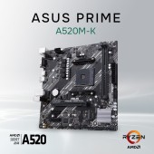 Материнская плата ASUS PRIME A520M-K (Socket AM4, mATX, 2xDDR4(64GB),  VGA/HDMI 2.1, 1xPCIe 3.0x16/2xPCIe 3.0, 1xLAN, 4xSATA 6Gb/s, 1xM.2, 4xUSB 3.2, 2xUSB 2.0, 1xPS/2)