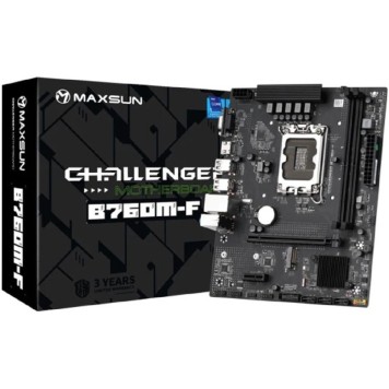 Материнская плата MAXSUN MS-Challenger B760M-F (Socket 1700, mATX, 2*DDR4, VGA/HDMI, 3*SATA3, 1*M.2, 1xPCI-E x16 /1xPCI-E x, 4*USB 2.0, 2*USB 3.2 Gen1 , LAN 1*1G, RTL)