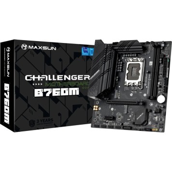 Материнская плата MAXSUN MS-Challenger B760M (Socket 1700, mATX, 2*DDR4, VGA/HDMI, 3*SATA3, 2*M.2, 1xPCI-E x16 /1xPCI-E x1, 2*USB 2.0, 4*USB 3.2 Gen1 , LAN 1*1G,  RTL)