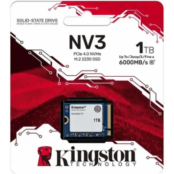 накопитель Kingston SSD NV3, 1000GB, M.2(22x30mm), NVMe, PCIe 4.0 x4, 3D TLC, SNV3SM3/1T0-2