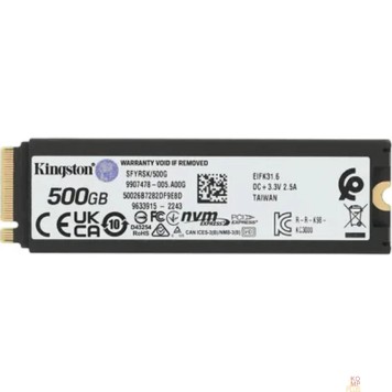 накопитель Kingston SSD Fury Renegade, 500GB, M.2 22x80mm, NVMe, PCIe 4.0 x4, 3D TLC, SFYRSK/500G
