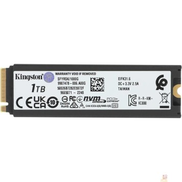 накопитель Kingston SSD Fury Renegade, 1000GB, M.2 22x80mm, NVMe, PCIe 4.0 x4, 3D TLC, SFYRSK/1000G-2