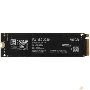 накопитель SSD M.2 Crucial 500Gb P3 <CT500P3SSD8> (PCI-E 3.0 x4, up to 3500/1900MBs, 3D NAND, NVMe, 110TBW, 22х80mm)