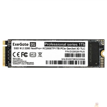 носитель информации Exegate SSD M.2 2280 1Tb ExeGate NextPro+ KC2000TP1TB (PCIe Gen3x4, NVMe, 22x80mm, 3D TLC) EX295281RUS-1