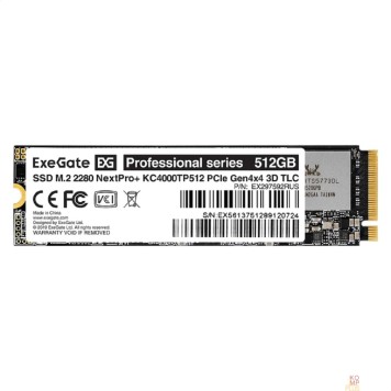носитель информации Exegate SSD M.2 2280 512GB ExeGate NextPro+ KC4000TP512 (PCIe Gen4x4, NVMe, 22x80mm, 3D TLC) EX297592RUS-1