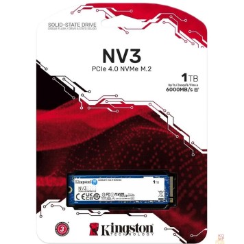 накопитель Kingston SSD NV3, 1000GB, M.2(22x80mm), NVMe, PCIe 4.0 x4, 3D TLC SNV3S/1000G-2
