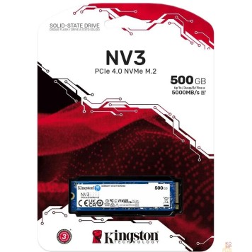 накопитель Kingston SSD NV3, 500GB, M.2(22x80mm), NVMe, PCIe 4.0 x4, 3D TLC SNV3S/500G-2