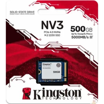 накопитель Kingston SSD NV3, 500GB, M.2(22x30mm), NVMe, PCIe 4.0 x4, 3D TLC, SNV3SM3/500G-2