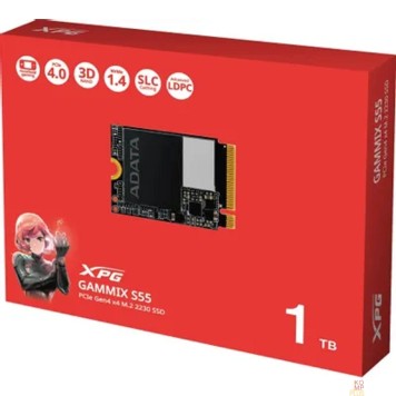 накопитель A-DATA SSD 1ТБ GAMMIX S55, M.2(22x30mm), NVMe, PCIe 4.0 x4, 3D NAND, R/W 5000/3700MB/s, IOPs -/-, TBW 250, DWPD 0.1-2