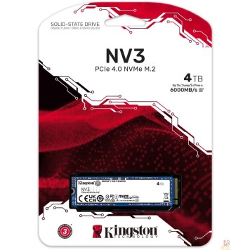 накопитель Kingston SSD NV3, 4000GB, M.2(22x80mm), NVMe, PCIe 4.0 x4, SNV3S/4000G-2