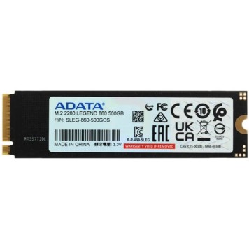 накопитель A-DATA SSD 500GB LEGEND 860 SLEG-860-500GCS PCI-E 4.0 x4, up to 5000/3000Mbs, 3D NAND, 160TBW, NVMe 1.4, 22x80mm, радиатор