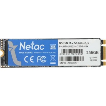 носитель информации SSD M.2 Netac 256Gb N535N Series <NT01N535N-256G-N8X> Retail (SATA3, up to 540/490MBs, 3D NAND, 140TBW)