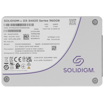 накопитель Solidigm SSDSC2KB960GZ1Z Solidigm SSD D3-S4520 Series, 960GB, 2.5