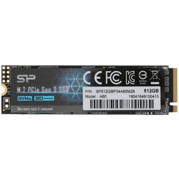 накопитель Silicon Power SSD 512Gb A60 SP512GBP34A60M28, M.2 2280, PCI-E x4, NVMe