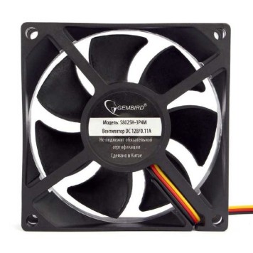 Вентилятор Gembird Вентилятор 80x80x25, гидрод., тихий, 3 pin/4pin Molex, провод 30 см (S8025H-3P4M)