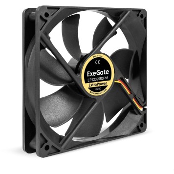 Вентиляторы Exegate EX283390RUS Вентилятор 12В DC ExeGate ExtraPower EP12025S3PM (120x120x25 мм, Sleeve bearing (подшипник скольжения), 3pin+Molex, 1800RPM, 28dBA)