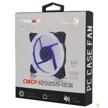 вентилятор CROWN Вентилятор для компьютерного корпуса CMCF-12025S-1231 (120*120*25мм;Синее LED кольцо;1500 об/мин;35CFM;20Дб;Подшипник скольжения;3pin+MOLEX(папа-мама) 40+10см)-2