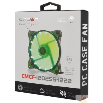 вентилятор CROWN Вентилятор для компьютерного корпуса CMCF-12025S-1222 (120*120*25мм;Зелёный 16LED;1500 об/мин;35CFM;20Дб;Подшипник скольжения;3pin+MOLEX(папа-мама) 40+10см)-2