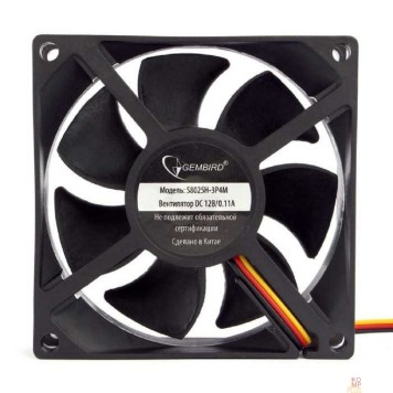 Вентилятор Gembird Вентилятор 80x80x25, гидрод., тихий, 3 pin/4pin Molex, провод 30 см (S8025H-3P4M)