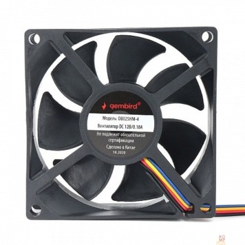 Вентилятор Gembird Вентилятор для корпуса 80x80x25, гидродинамический, 4 pin, провод 30 см (D8025HM-4)