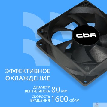 Охлаждающие системы CBR CBR Вентилятор для корпуса CBR-CF-8025-1600B, 80*80*25мм, 3-pin+molex, 1600 RPM, 30 CFM, 24.6 dBA-2