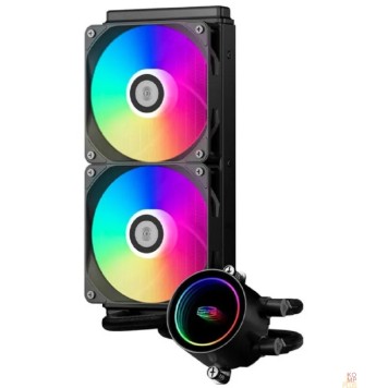Вентиляторы Система охлаждения/ PCCooler DA240 ARGB BK (270W, 240mm, Black, ARGB/ Fans: 2x120mm, 73.6CFM, -dBA, 1800RPM/ Pump height 55mm, -dBA, 3000RPM, Rad thickness 27mm/ S: 1851, 1700, 1200, 20XX, 115X, AM5, 