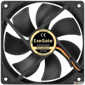 Вентиляторы Exegate EX297056RUS Вентилятор 12В DC ExeGate ExtraSilent ES12025H3P (120x120x25 мм, Hydraulic bearing (гидродинамический), 3pin, 1450RPM, 24dBA)