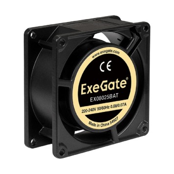 Вентиляторы Exegate EX288998RUS Вентилятор 220В ExeGate EX08025BAT (80x80x25 мм, 2-Ball (двойной шарикоподшипник), клеммы, 2600RPM, 32dBA)