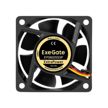 Вентиляторы Exegate EX297034RUS Вентилятор 12В DC ExeGate ExtraPower EP06025S3P (60x60x25 мм, Sleeve bearing (подшипник скольжения), 3pin, 4500RPM, 31dBA)