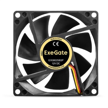 Вентиляторы Exegate EX297048RUS Вентилятор 12В DC ExeGate EX08025B3P (80x80x25 мм, 2-Ball (двойной шарикоподшипник), 3pin, 2000RPM, 19dBA)