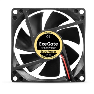 Вентиляторы Exegate EX295239RUS Вентилятор 12В DC ExeGate ExtraPower EP08025B2P (80x80x25 мм, 2-Ball (двойной шарикоподшипник), 2pin, 2900RPM, 29.5dBA)-1