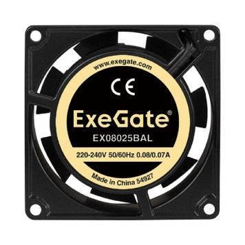 Вентиляторы Exegate EX288997RUS Вентилятор 220В ExeGate EX08025BAL (80x80x25 мм, 2-Ball (двойной шарикоподшипник), подводящий провод 30 см, 2600RPM, 32dBA)-1