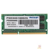 Модуль памяти Patriot DDR3 SODIMM 4GB PSD34G16002S (PC3-12800, 1600MHz, 1.5V)