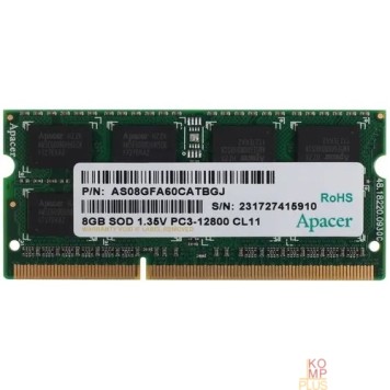 Модуль памяти Apacer DDR3 SODIMM 8GB DV.08G2K.KAM PC3-12800, 1600MHz, 1.35V