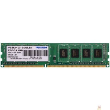 Модуль памяти Patriot DDR3 DIMM 4GB (PC3-12800) 1600MHz PSD34G1600L81 1.35V-1