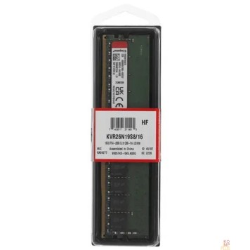 Модуль памяти Kingston DDR4 DIMM 16GB KVR26N19S8/16 PC4-21300, 2666MHz, CL19-2