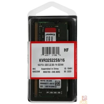 Модуль памяти Kingston DDR4 SODIMM 16GB KVR32S22S8/16 PC4-25600, 3200MHz, CL22-2