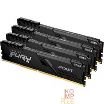 Модуль памяти Kingston DRAM 128GB 3200MHz DDR4 CL16 DIMM (Kit of 4) FURY Beast Black EAN: 740617319811 (KF432C16BBK4/128)