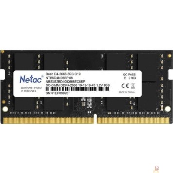 Модуль памяти Память SO-DIMM DDR4 8Gb PC21300 2666MHz CL19 Netac 1.2V (NTBSD4N26SP-08)
