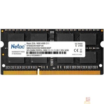 Модуль памяти Память SO-DIMM DDR3L 4Gb PC12800 1600MHz CL11 Netac 1.35V (NTBSD3N16SP-04)