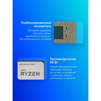 Процессор CPU AMD Ryzen 5 5600 OEM (100-000000927)  3,50GHz, Turbo 4,40GHz, Without Graphics AM4-2
