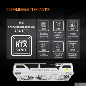 Видеокарта Видеокарта ASUS GeForce RTX5070 16Gb DDR7 256 bit 3*DP/2*HDMI 3 FAN (TUF-RTX5070TI-O16G-WHITE-GAMING) RTL-2