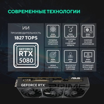 Видеокарта ASUS GeForce RTX5080 PRIME OC Edition 16Gb DDR7 256 bit 3*DP/HDMI 3FAN (PRIME-RTX5080-O16G) RTL-2