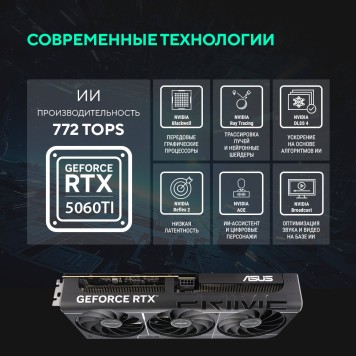 Видеокарта ASUS GeForce RTX5060TI 16Gb DDR7 128 bit 3*DP/HDMI 3FAN (PRIME-RTX5060TI-O16G) RTL -2