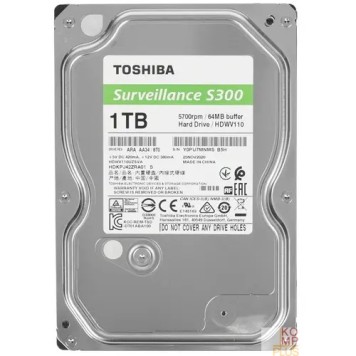 Жесткий диск HDD 1Tb TOSHIBA S300 Surveillance 5400rpm 64Mb SATA3 3,5